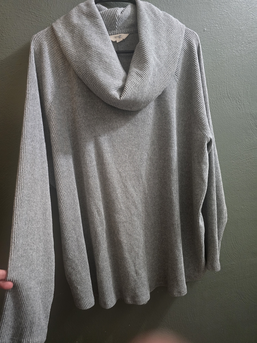 Terra & Sky Light Gray Ribbed Cowl Neck Sweater